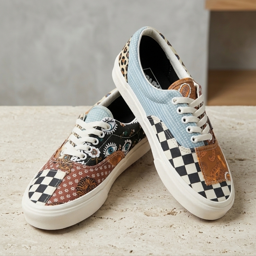 Vans Tiger Patchwork Era Skate Shoes Multicolor Laced Low Top Women's Sz 5